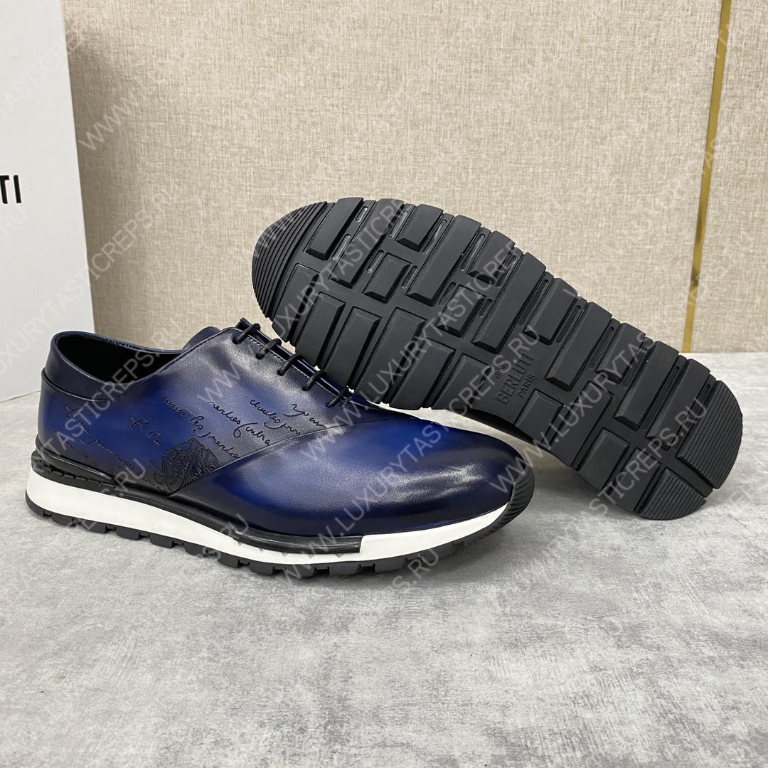 BERLUTI LEATHER LACE UP SHOES BLUE 3BER845