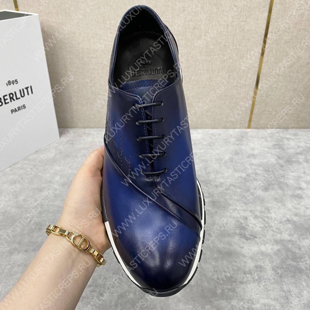 BERLUTI LEATHER LACE UP SHOES BLUE 3BER845