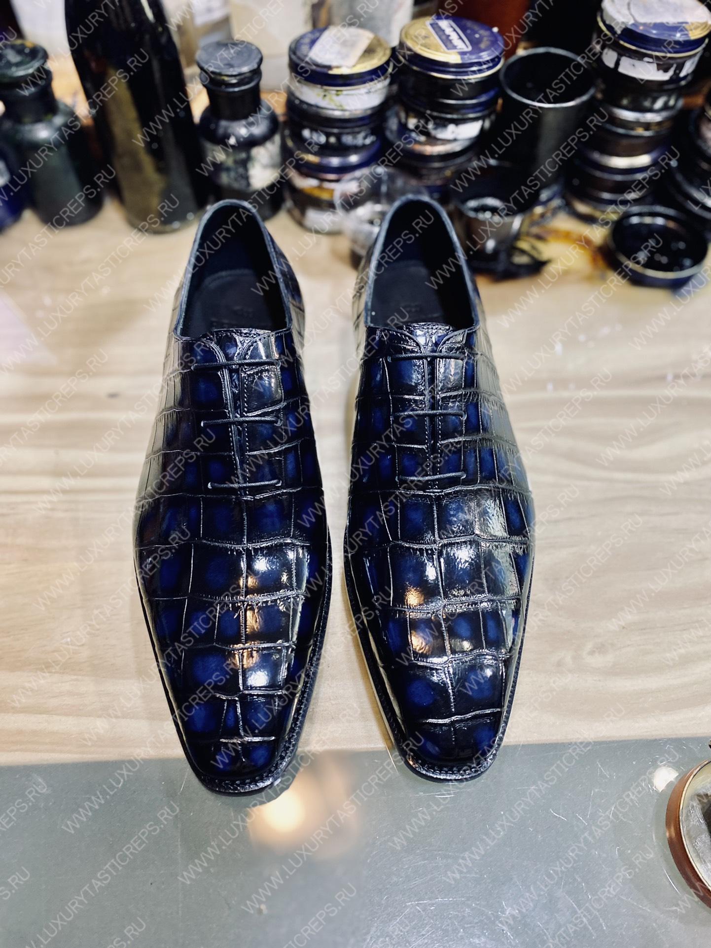 BERLUTI ALLIGATOR LEATHER OXFORD BLUE S1412-E2