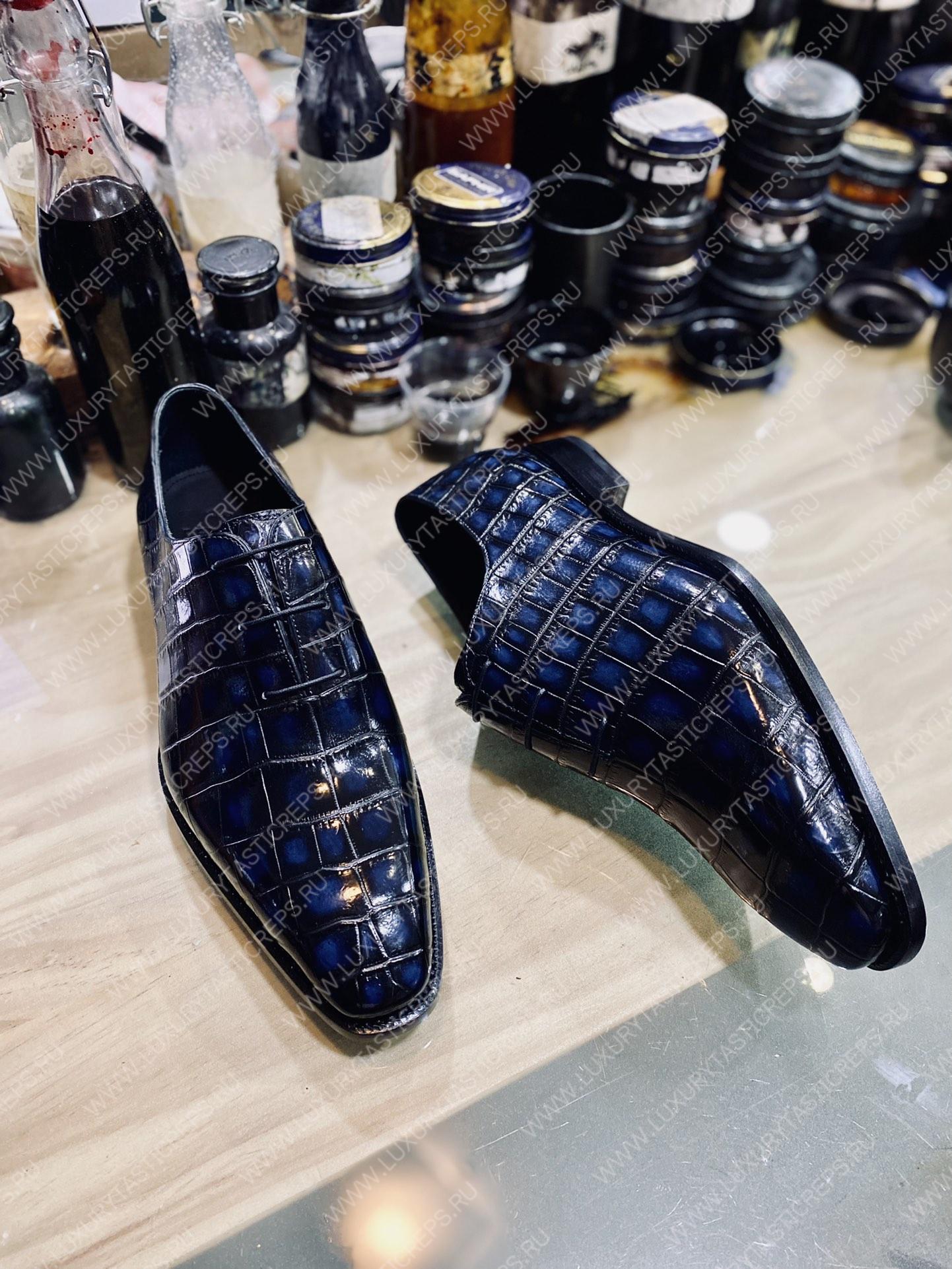 BERLUTI ALLIGATOR LEATHER OXFORD BLUE S1412-E2