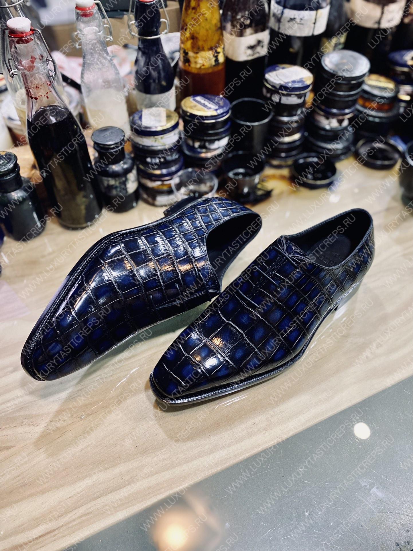 BERLUTI ALLIGATOR LEATHER OXFORD BLUE S1412-E2