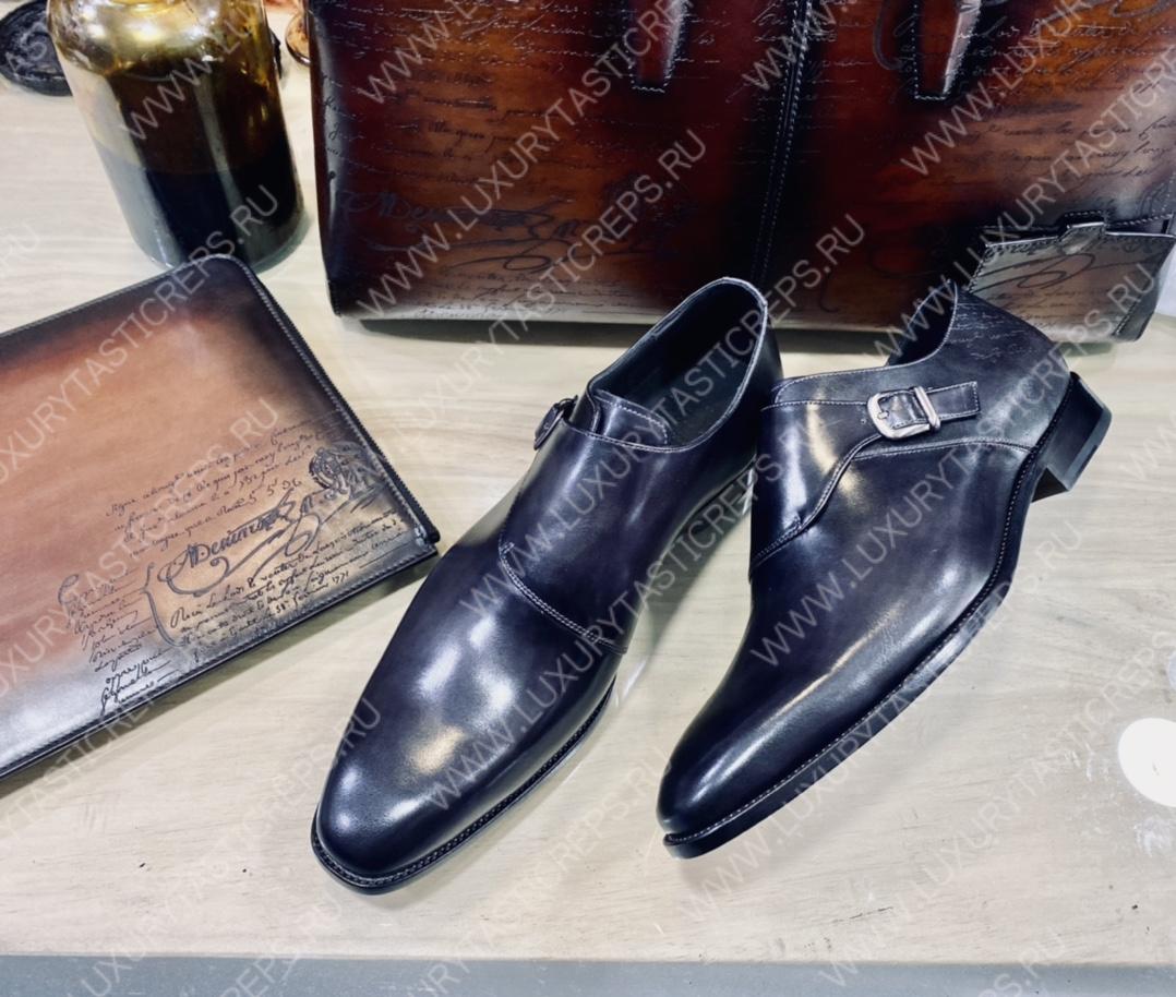 BERLUTI GALET SCRITTO LEATHER M0NK SHOE BLACK S6025-V2