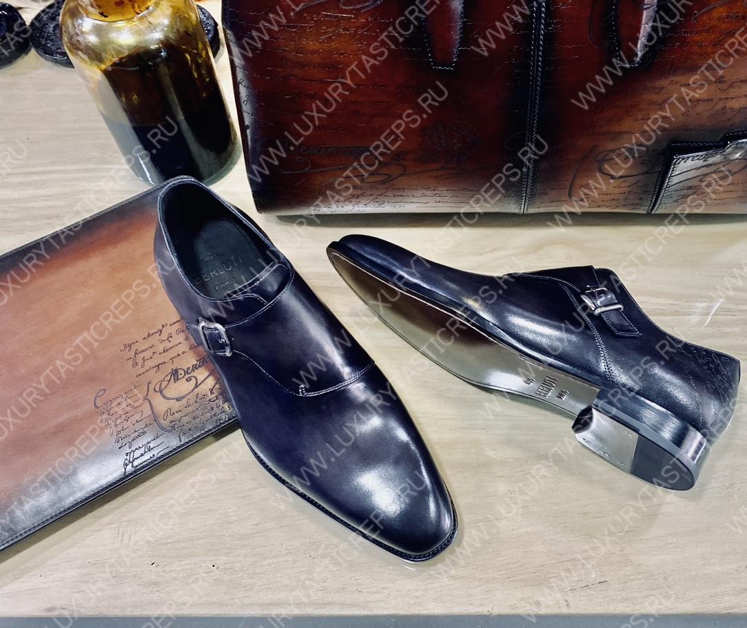 BERLUTI GALET SCRITTO LEATHER M0NK SHOE BLACK S6025-V2