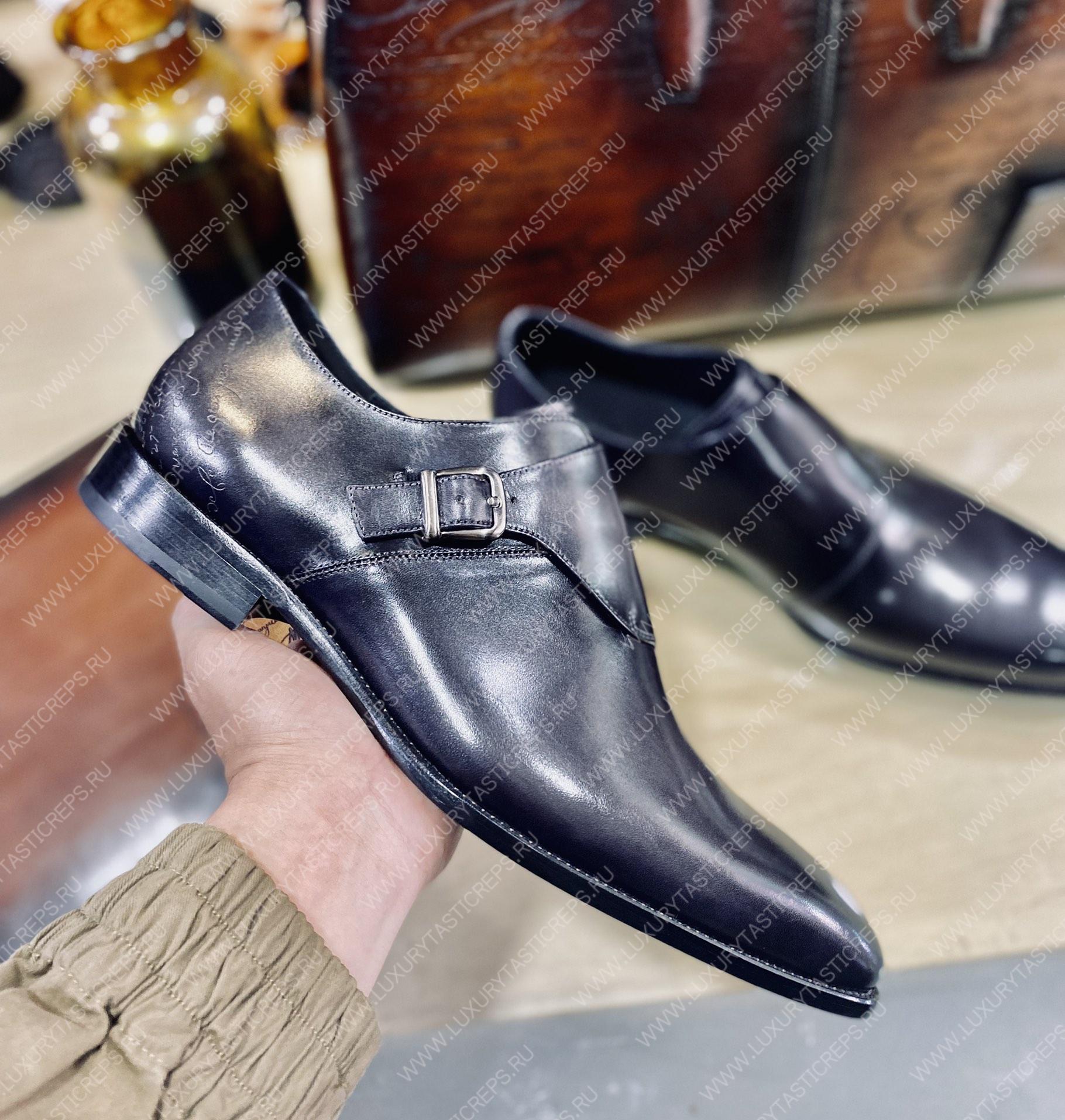 BERLUTI GALET SCRITTO LEATHER M0NK SHOE BLACK S6025-V2