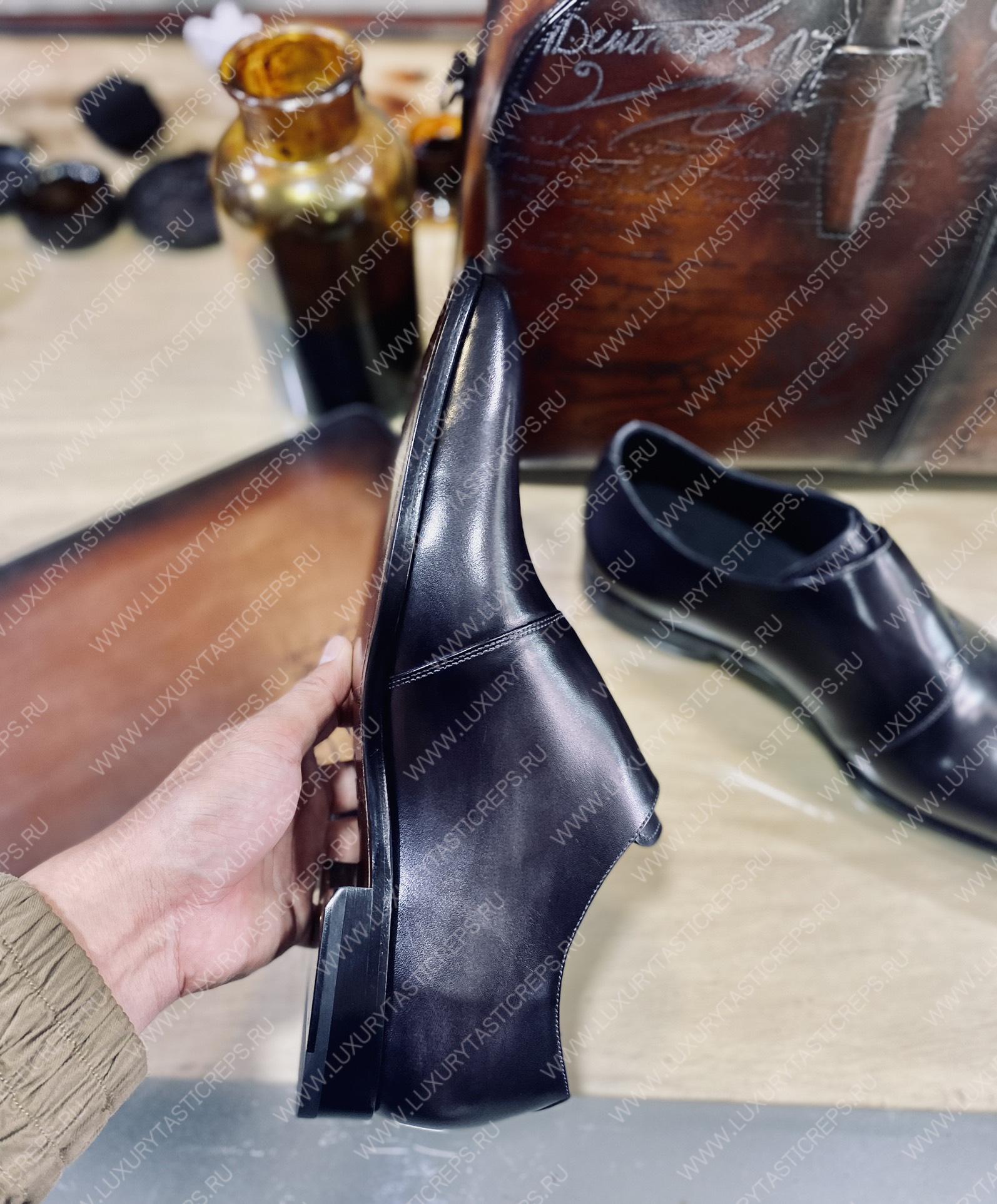 BERLUTI GALET SCRITTO LEATHER M0NK SHOE BLACK S6025-V2