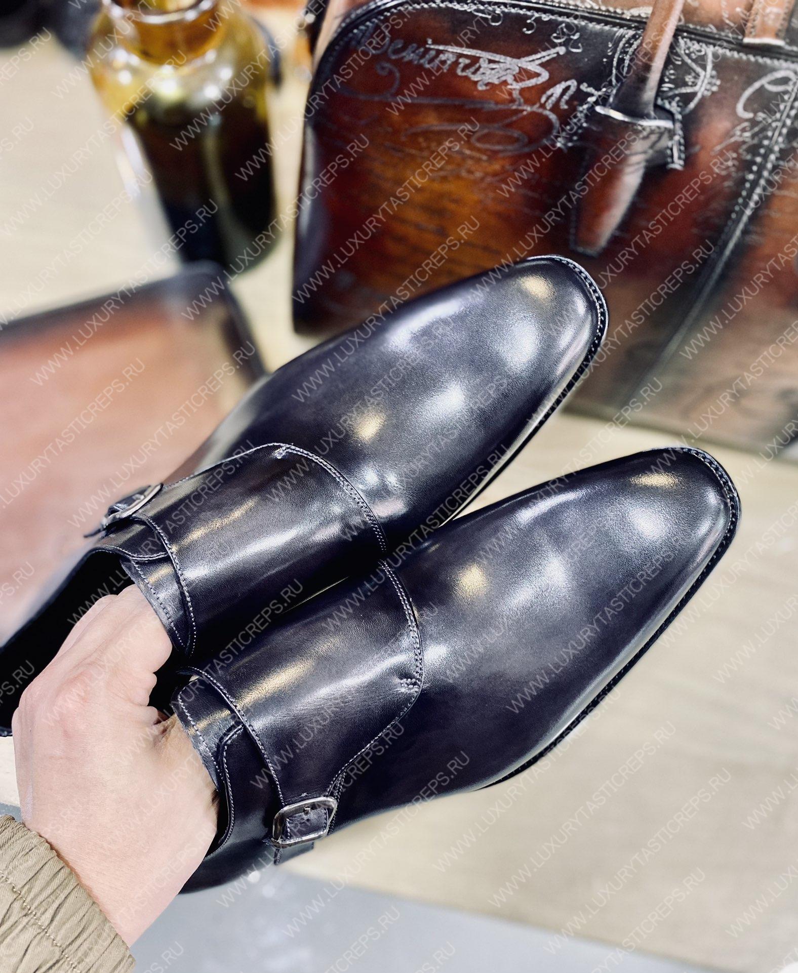 BERLUTI GALET SCRITTO LEATHER M0NK SHOE BLACK S6025-V2