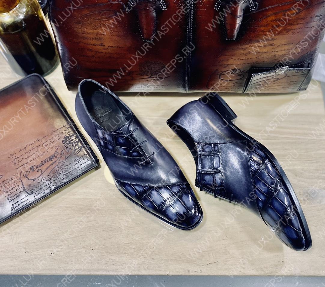 BERLUTI ALESSANDRO DEMESURE CROC LEATHER OXFORD SHOE BLACK S5532-V1