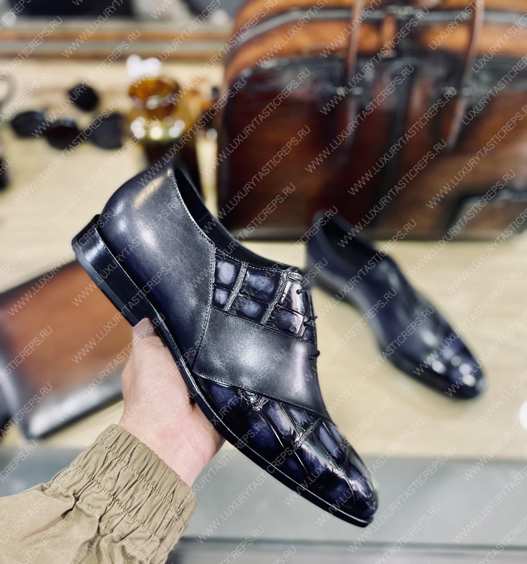 BERLUTI ALESSANDRO DEMESURE CROC LEATHER OXFORD SHOE BLACK S5532-V1