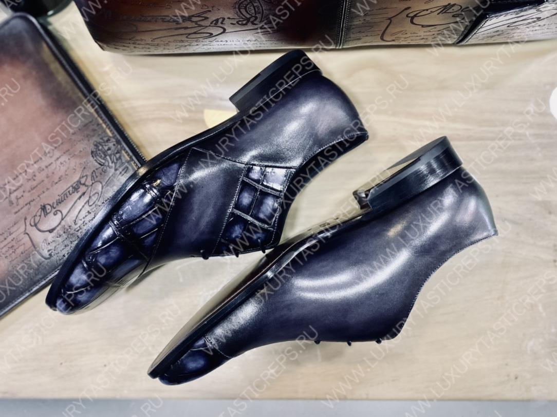 BERLUTI ALESSANDRO DEMESURE CROC LEATHER OXFORD SHOE BLACK S5532-V1
