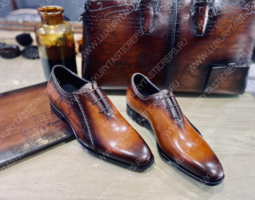 BERLUTI ALESSANDRO GALET SCRITTO LEATHER OXFORD SHOE BROWN S6122-V2