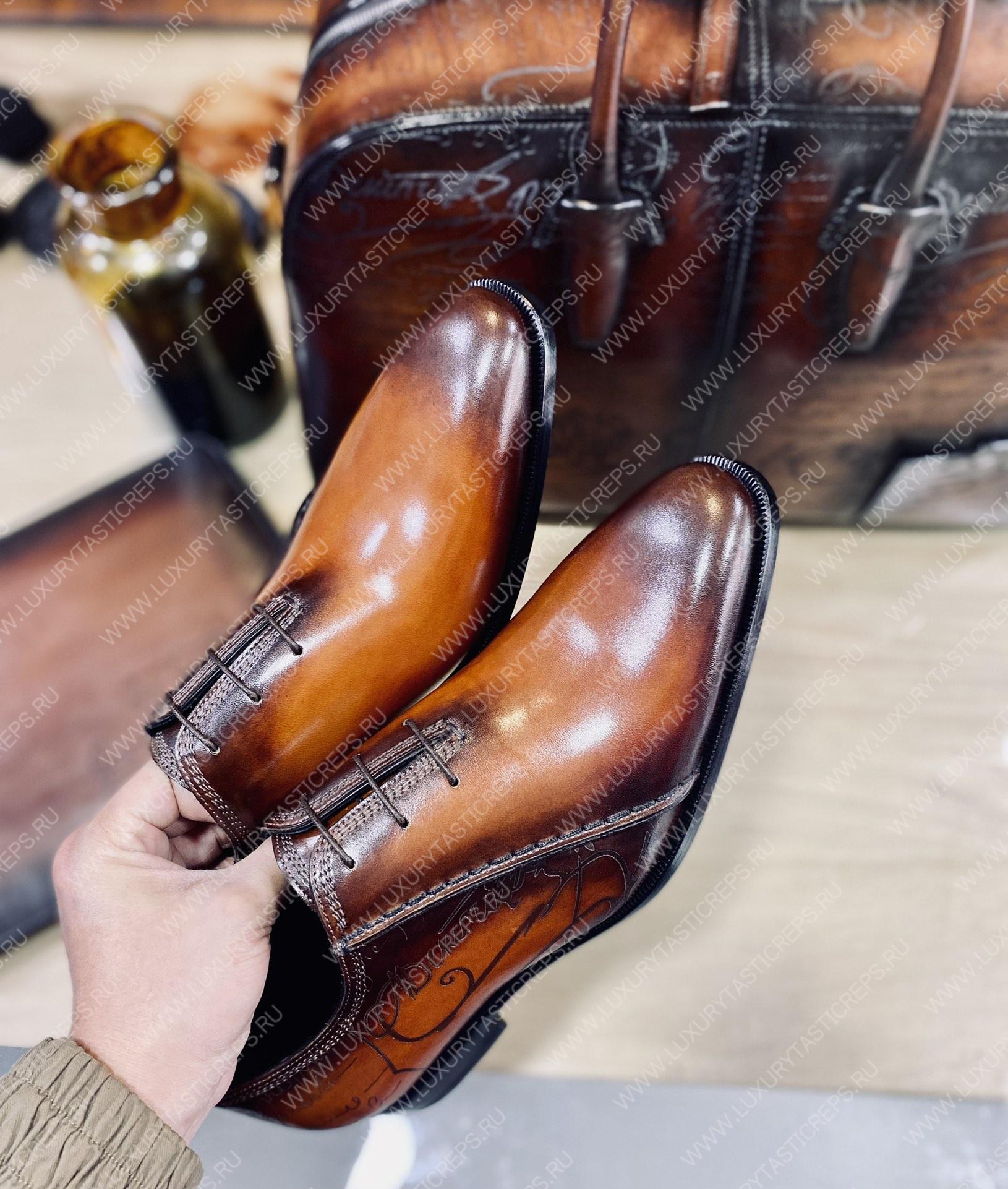 BERLUTI ALESSANDRO GALET SCRITTO LEATHER OXFORD SHOE BROWN S6122-V2