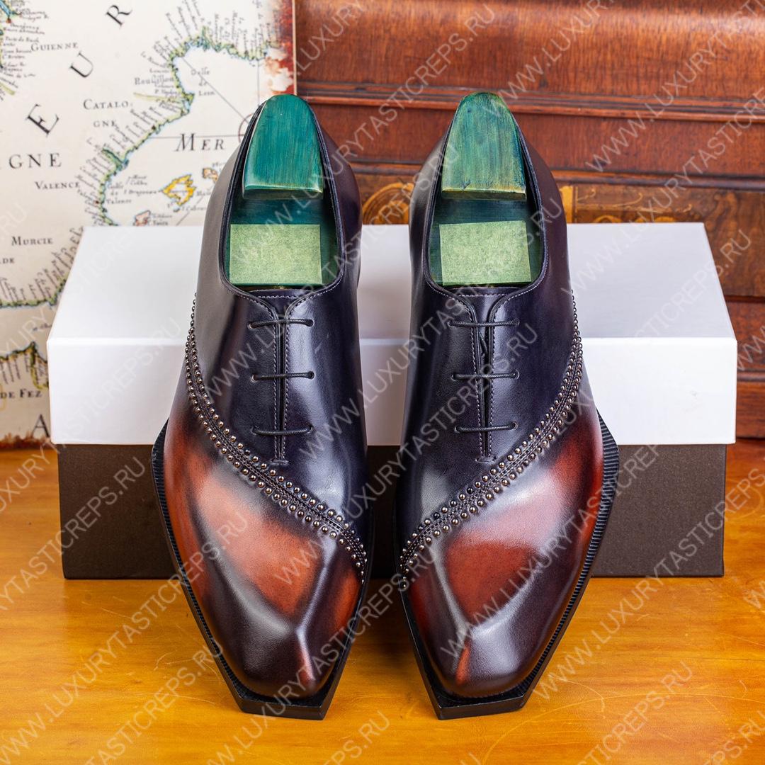 BERLUTI LEATHER OXFORDS BROWN/BLACK S5215-V3