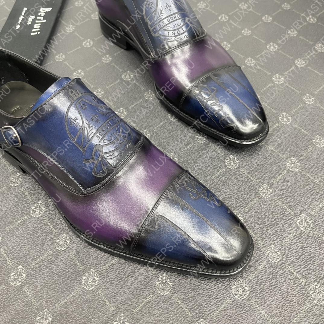 BERLUTI DEMESURE PATCHWORK SCRITTO SHOE PURPLE/BLUE S5590-V2