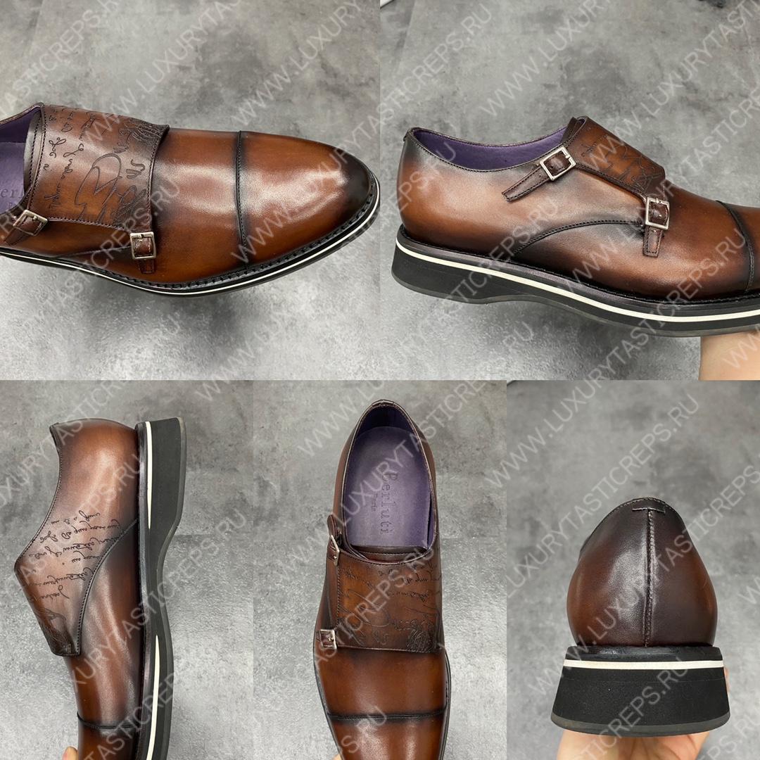 BERLUTI ALESSIO PADOVA SCRITTO LEATHER DOUBLE MONK SHOE BROWN S5527