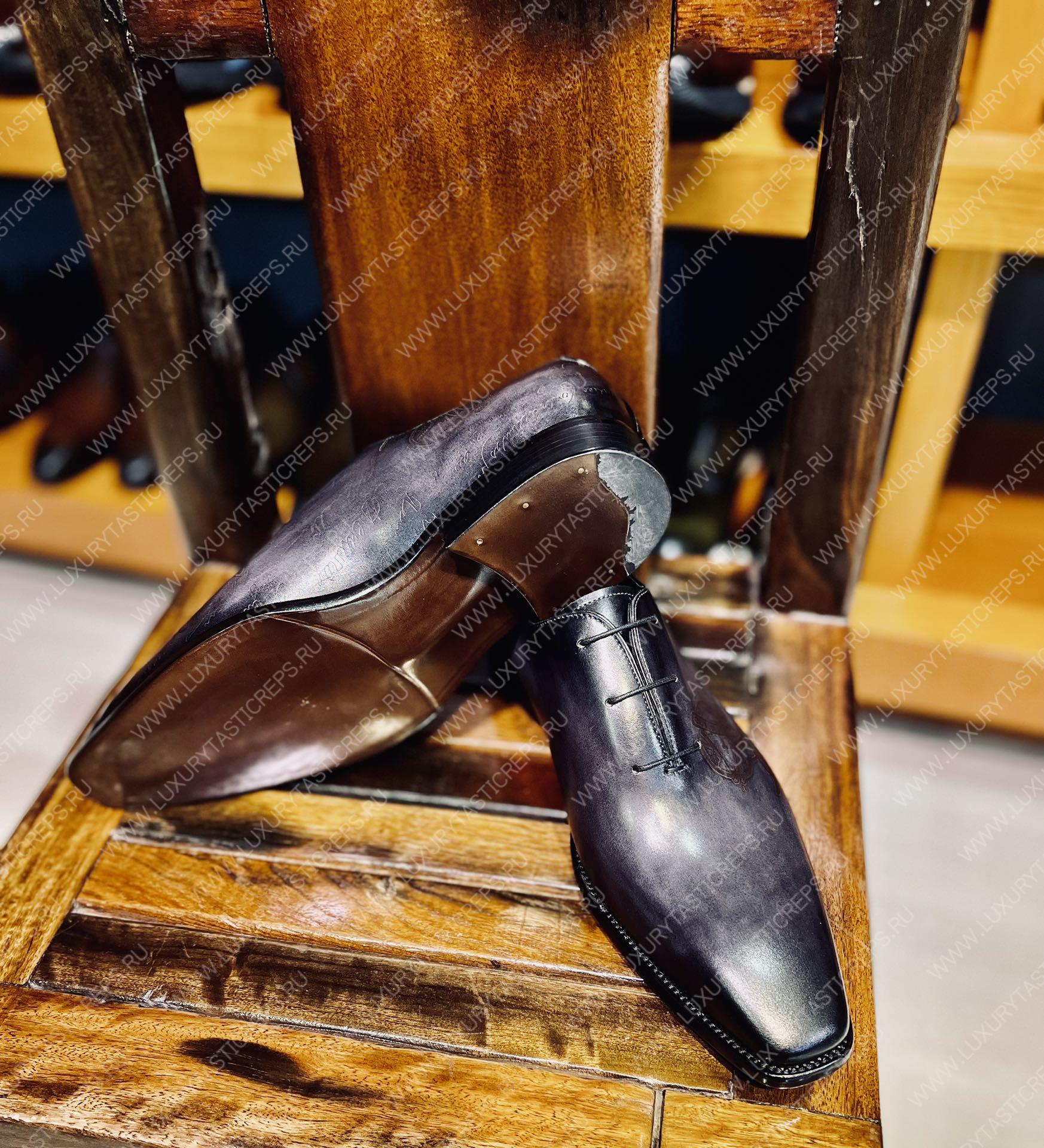 BERLUTI ALESANDRO DEMESURE NEO SCRITTO OXFORD NERO GRIGIO S5863