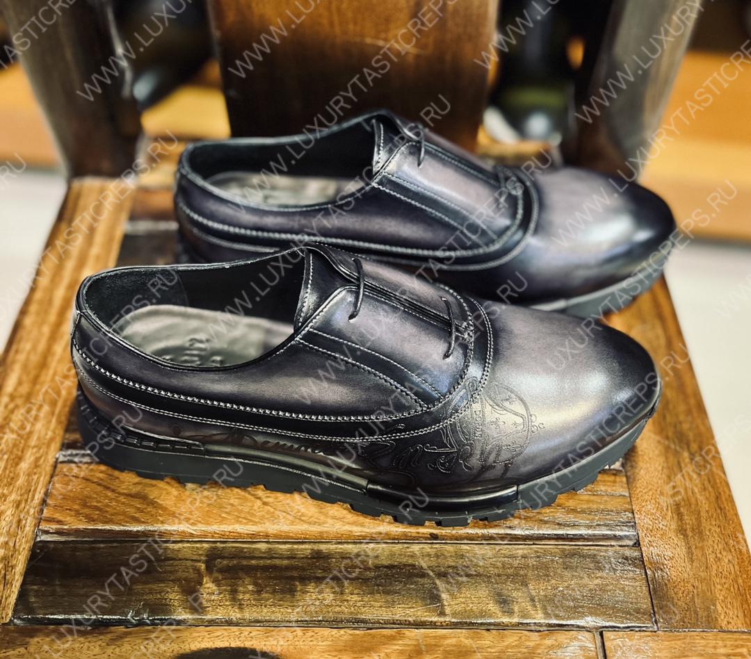 BERLUTI ALESANDRO DEMESURE NEO SCRITTO OXFORD NERO GRIGIO S5863