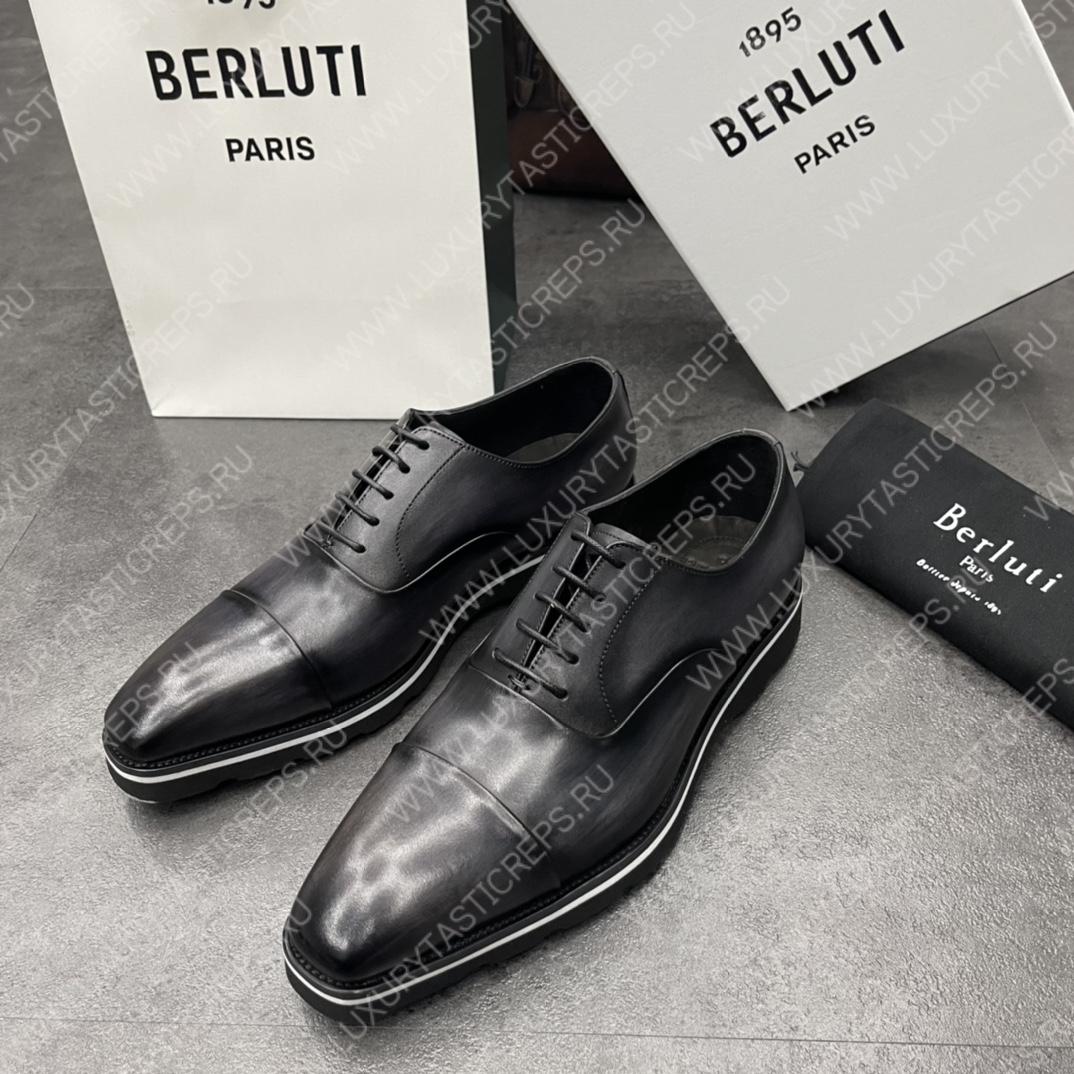 BERLUTI INFINI COUTURE OXFORD BLACK GREY S5704-V1