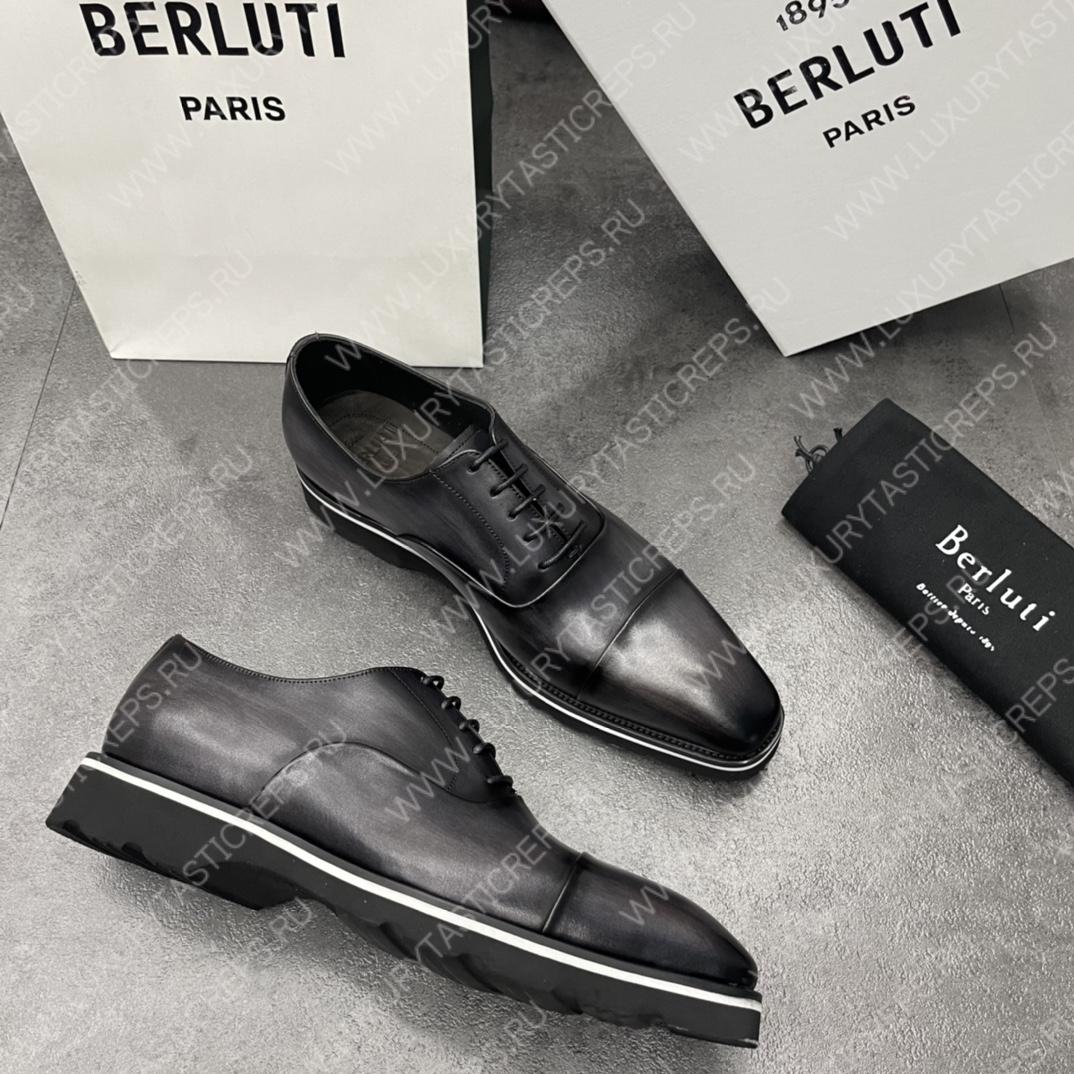 BERLUTI INFINI COUTURE OXFORD BLACK GREY S5704-V1