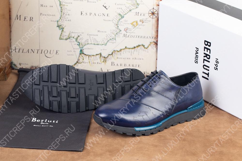 BERLUTI LEATHER OXFORDS BLUE S5799