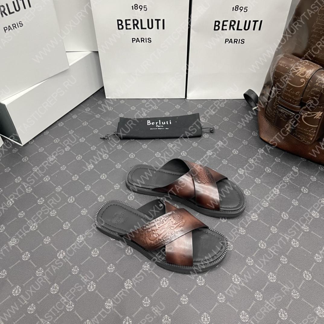 BERLUTI SIFNOS SCRITO LEATHER SANDAL BROWN S5438-V33