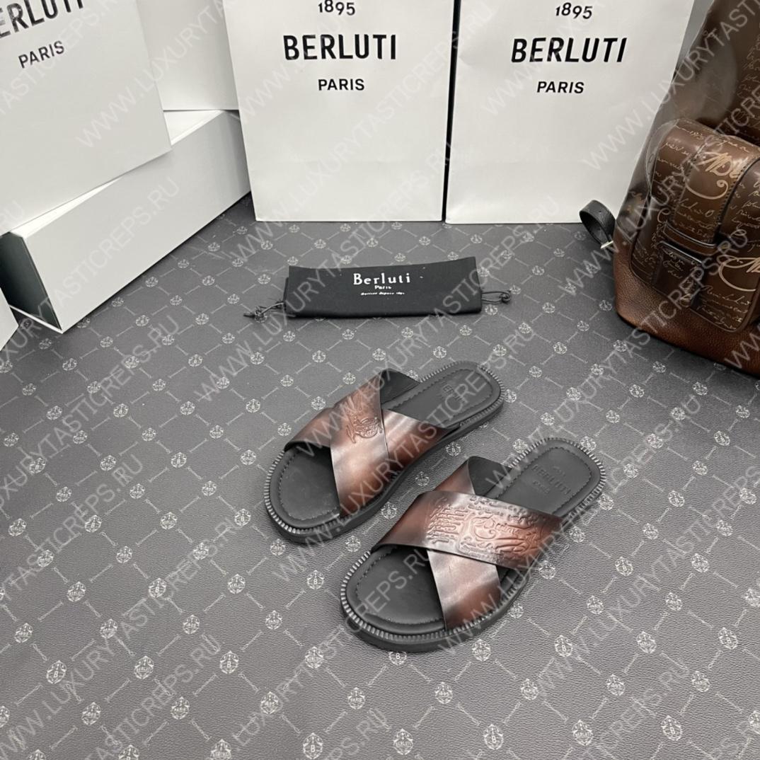 BERLUTI SIFNOS SCRITO LEATHER SANDAL BROWN S5438-V33
