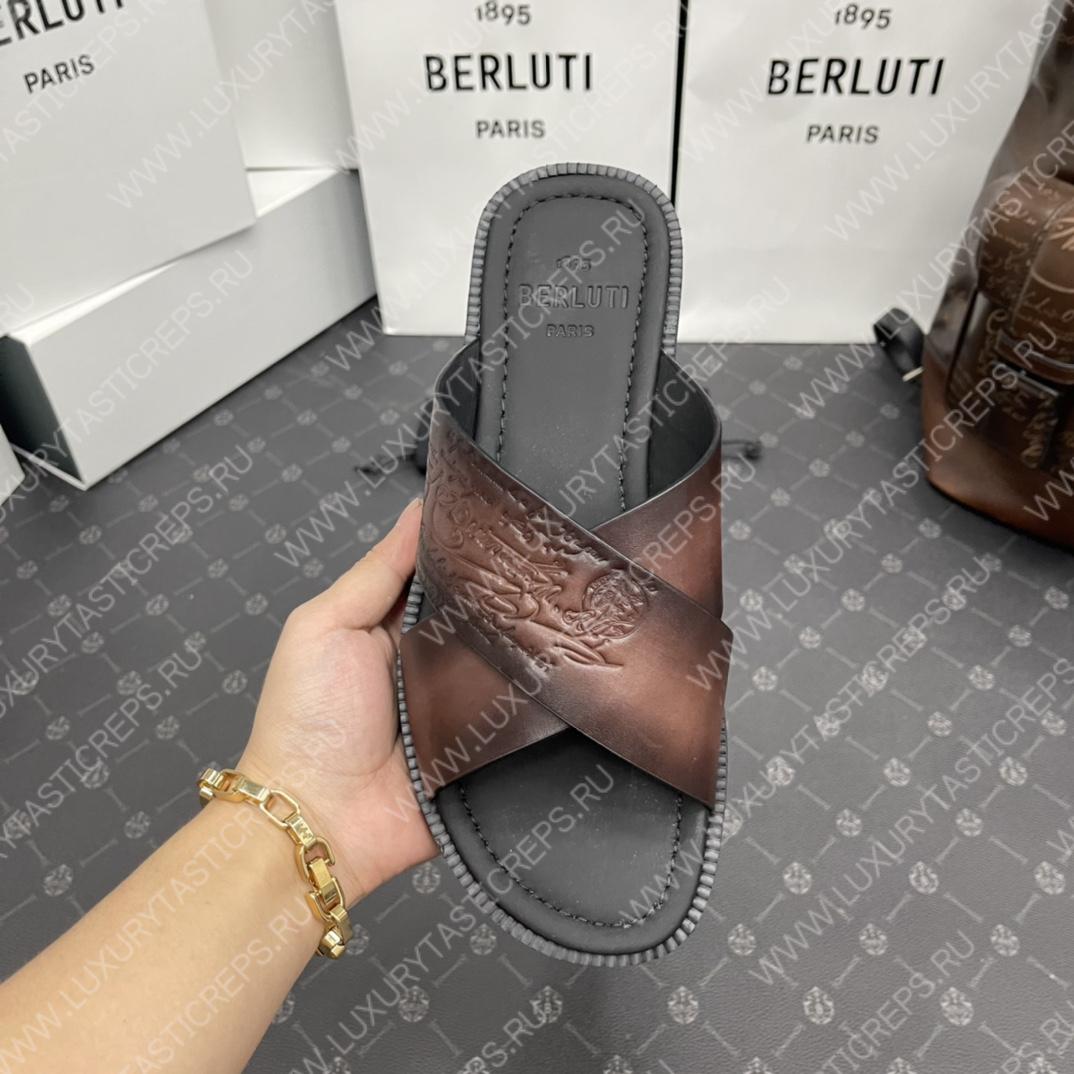 BERLUTI SIFNOS SCRITO LEATHER SANDAL BROWN S5438-V33