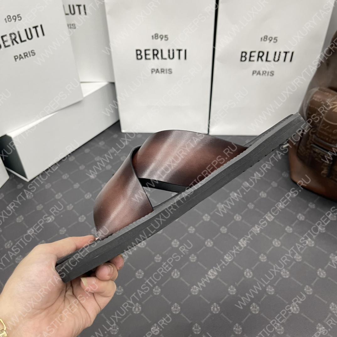 BERLUTI SIFNOS SCRITO LEATHER SANDAL BROWN S5438-V33