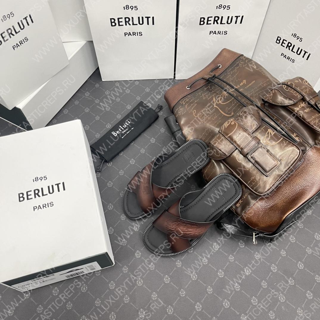 BERLUTI SIFNOS SCRITO LEATHER SANDAL BROWN S5438-V33