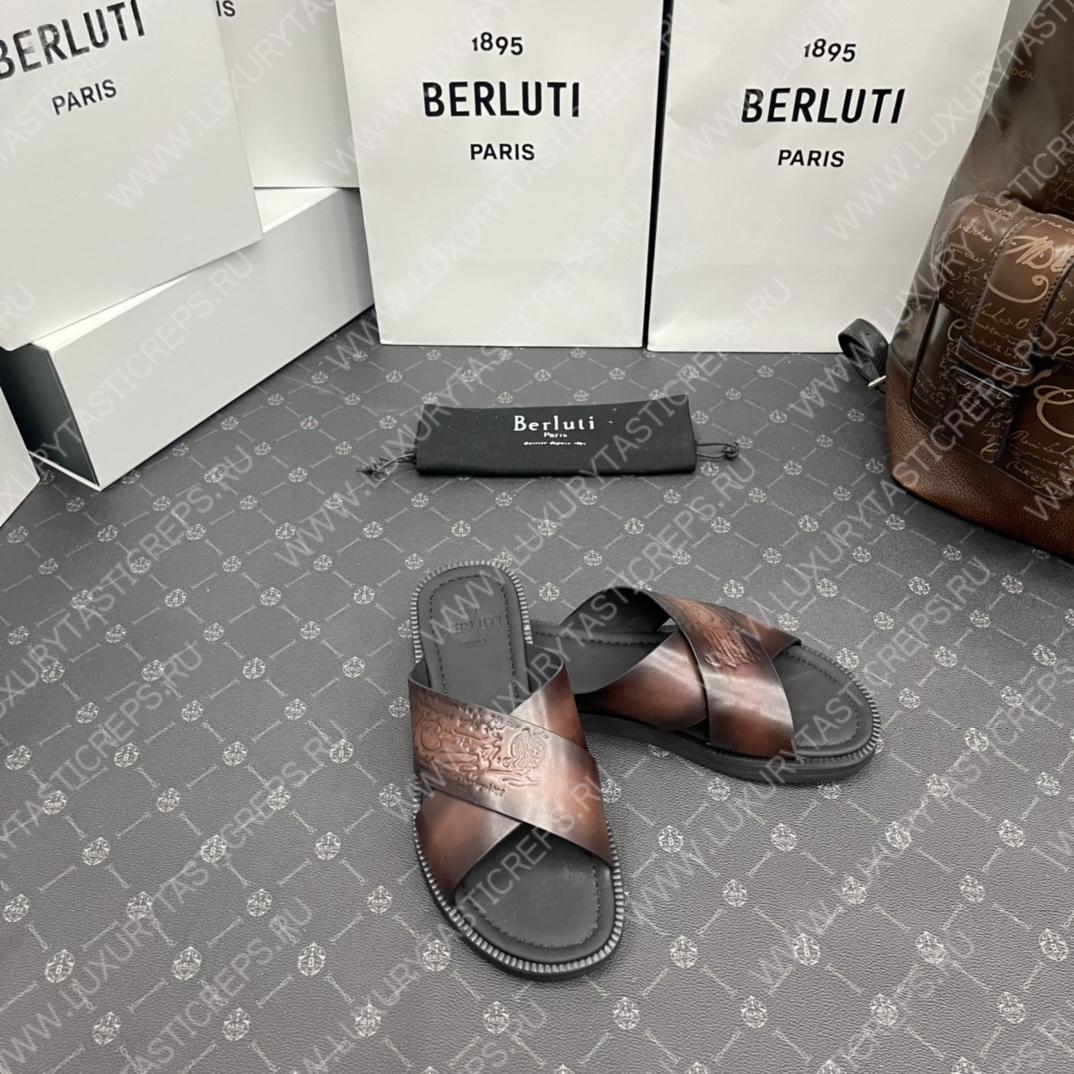 BERLUTI SIFNOS SCRITO LEATHER SANDAL BROWN S5438-V33