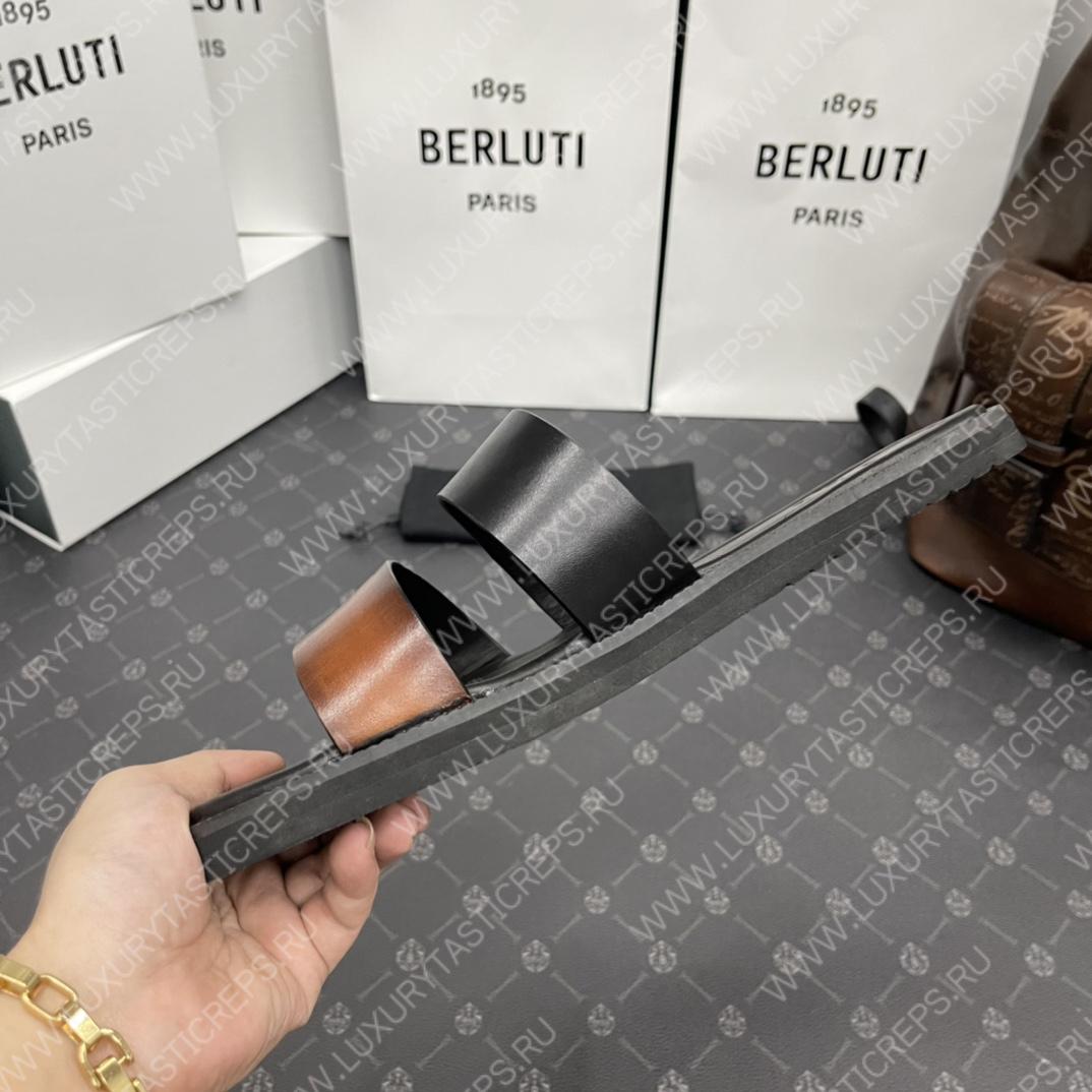 BERLUTI SIFNOS SCRITO LEATHER SANDAL BROWN & BLACK S5438-V33