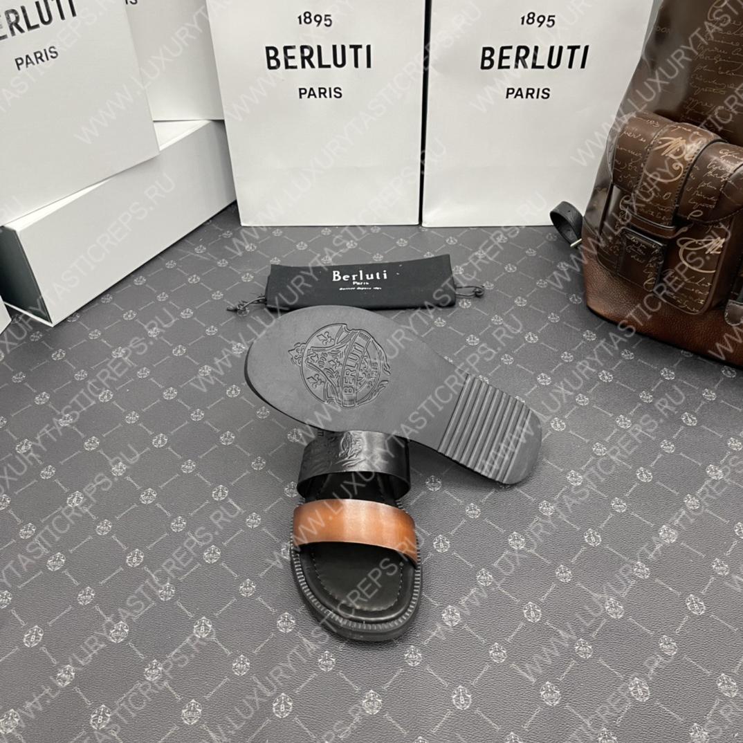 BERLUTI SIFNOS SCRITO LEATHER SANDAL BROWN & BLACK S5438-V33