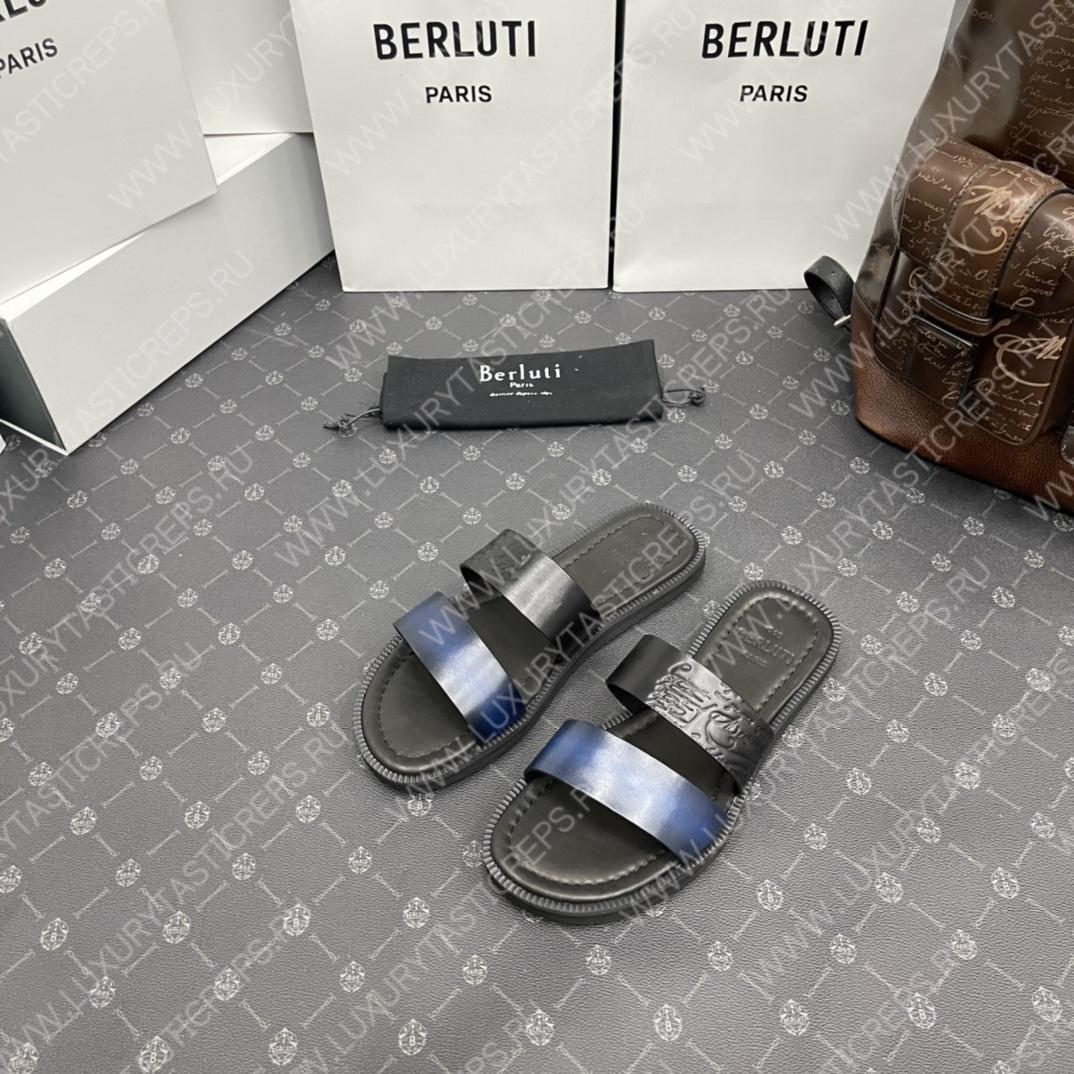 BERLUTI SIFNOS SCRITO LEATHER SANDAL BLUE & BLACK S5438-V33