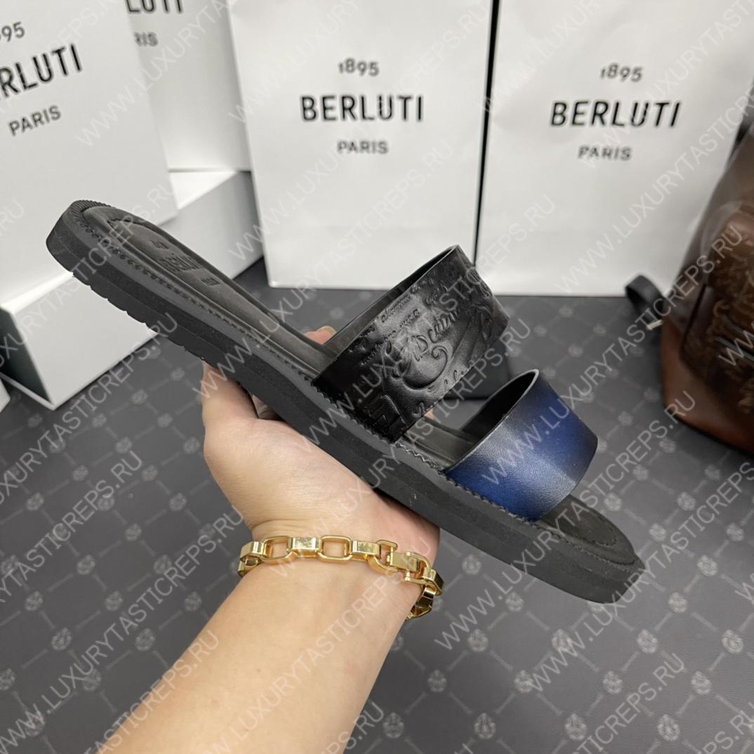 BERLUTI SIFNOS SCRITO LEATHER SANDAL BLUE & BLACK S5438-V33