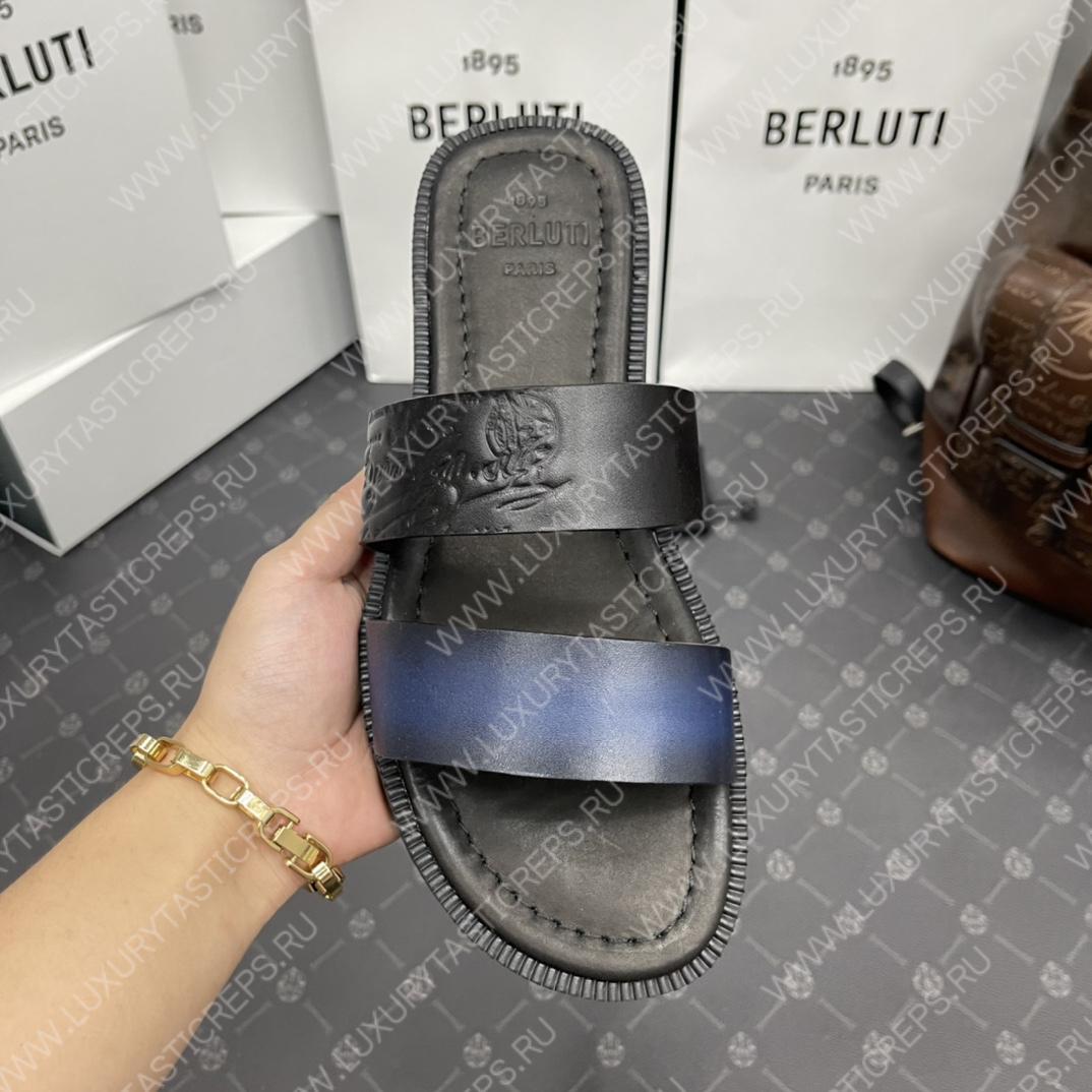 BERLUTI SIFNOS SCRITO LEATHER SANDAL BLUE & BLACK S5438-V33