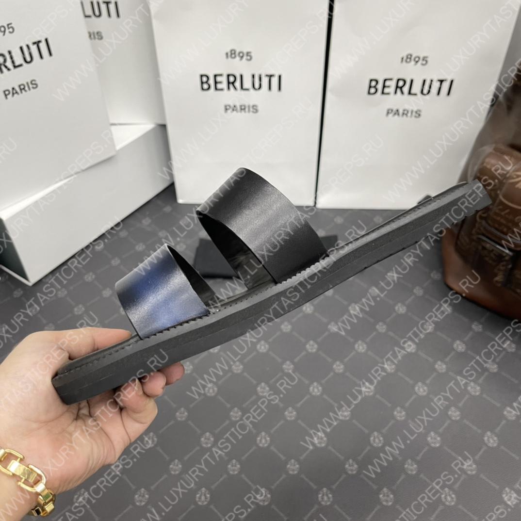 BERLUTI SIFNOS SCRITO LEATHER SANDAL BLUE & BLACK S5438-V33