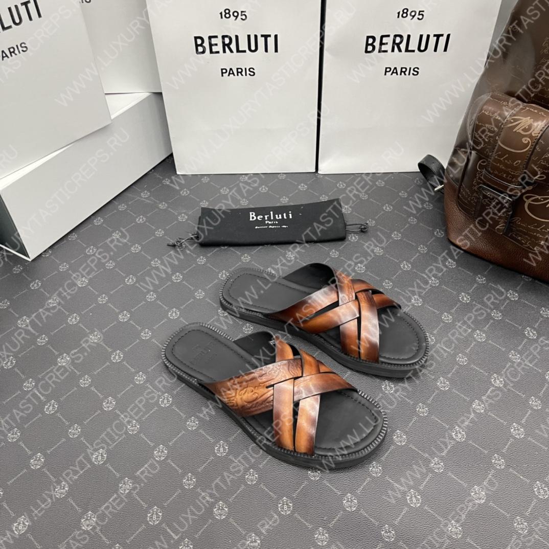BERLUTI SIFNOS SCRITO LEATHER SANDAL BROWN S5439-V33