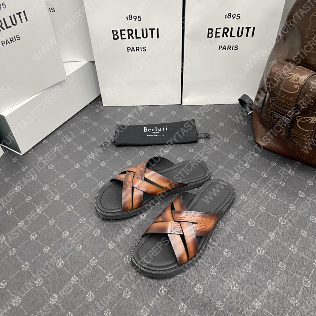 BERLUTI SIFNOS SCRITO LEATHER SANDAL BROWN S5439-V33