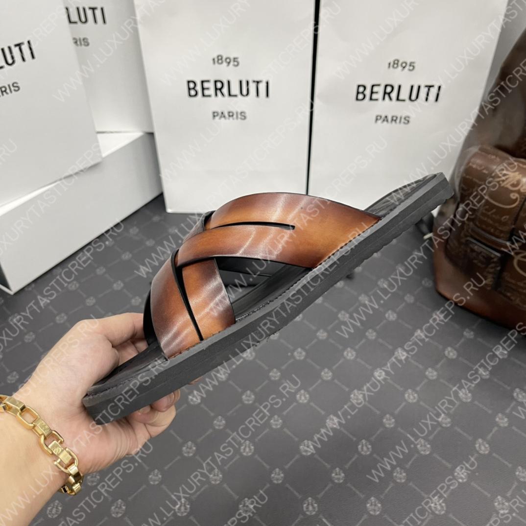 BERLUTI SIFNOS SCRITO LEATHER SANDAL BROWN S5439-V33