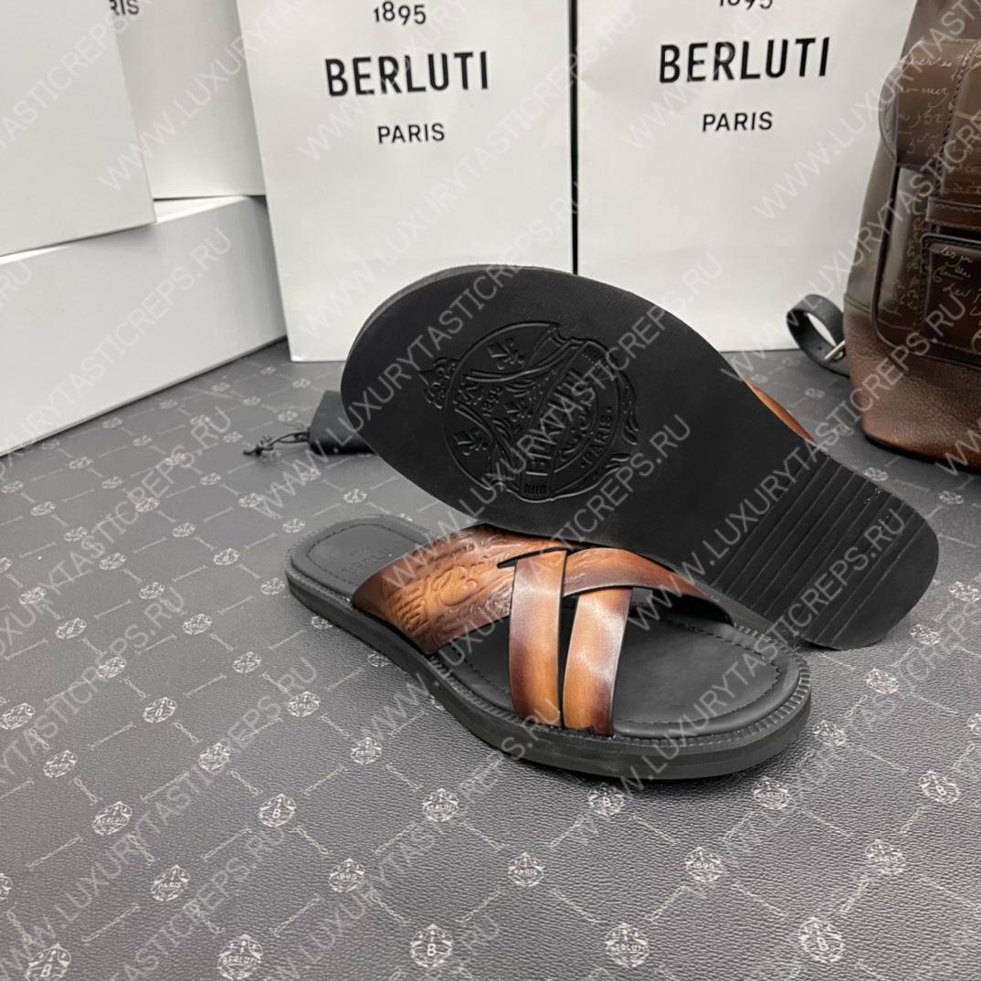 BERLUTI SIFNOS SCRITO LEATHER SANDAL BROWN S5439-V33