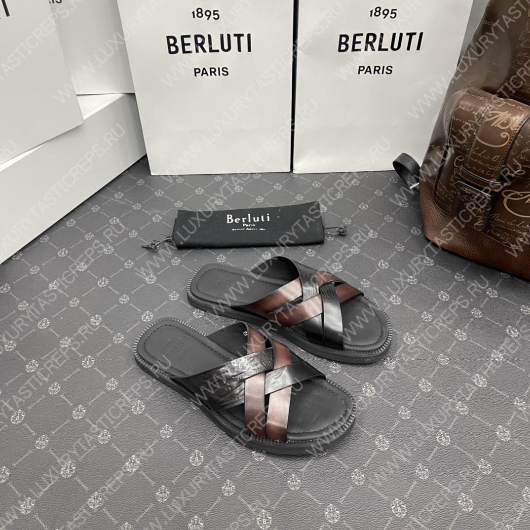 BERLUTI SIFNOS SCRITO LEATHER SANDAL BLACK S5439-V33