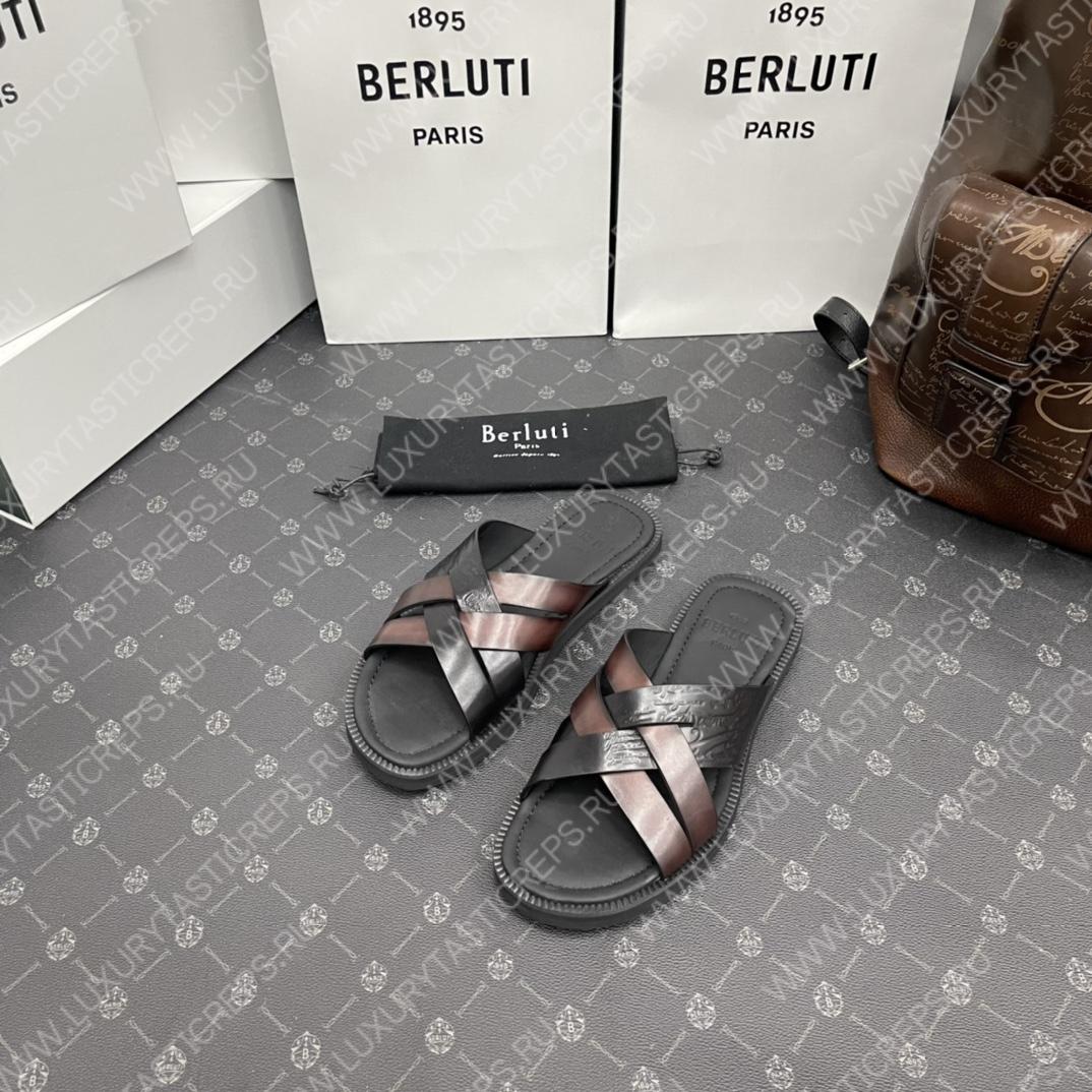 BERLUTI SIFNOS SCRITO LEATHER SANDAL BLACK S5439-V33