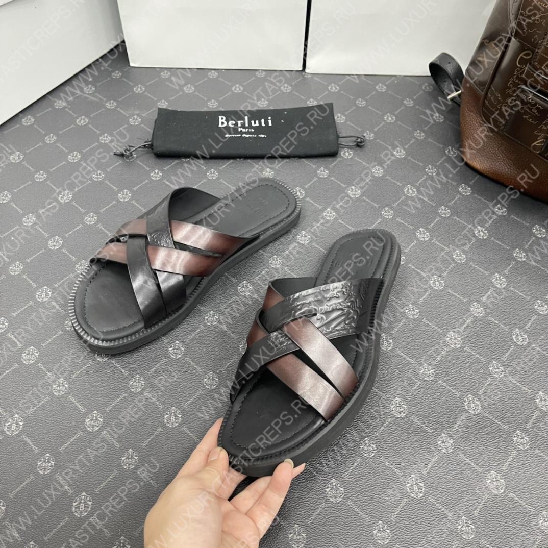 BERLUTI SIFNOS SCRITO LEATHER SANDAL BLACK S5439-V33