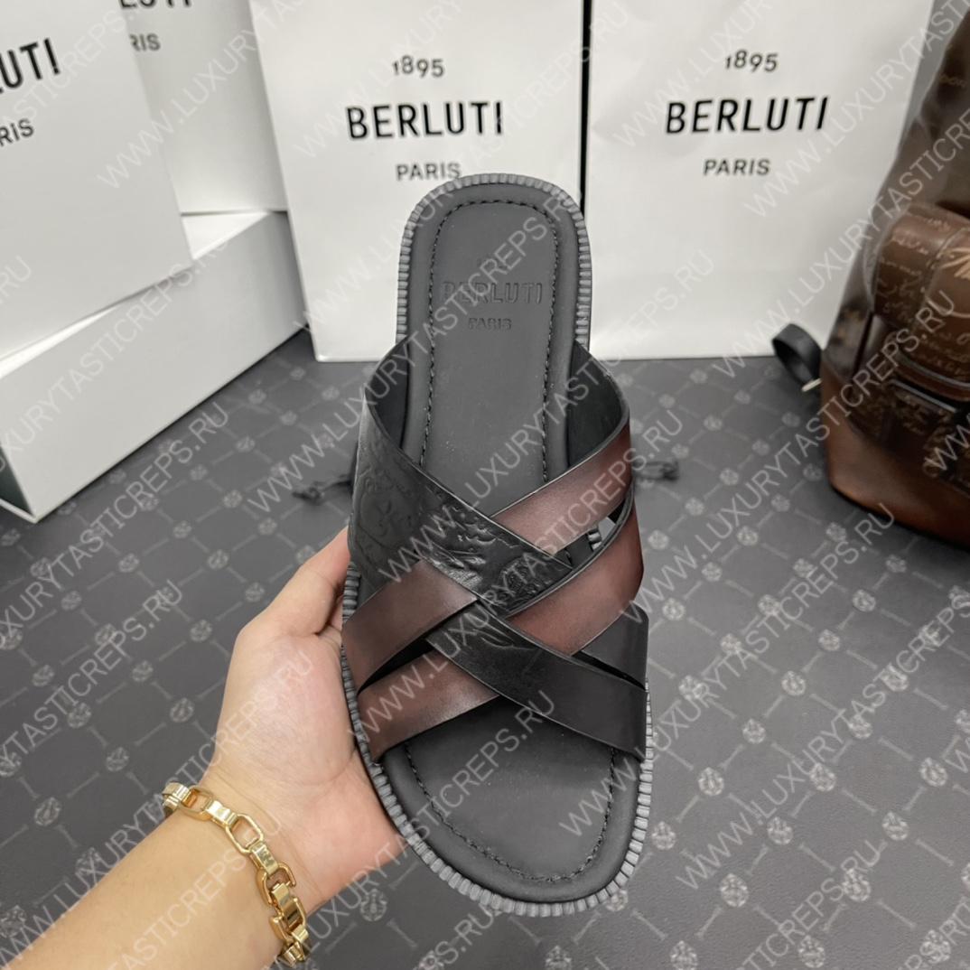 BERLUTI SIFNOS SCRITO LEATHER SANDAL BLACK S5439-V33