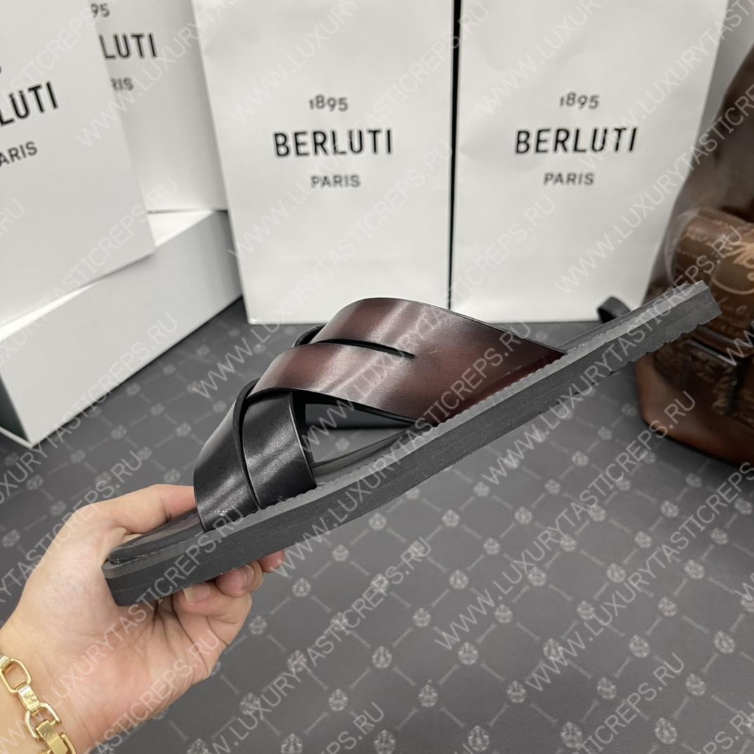 BERLUTI SIFNOS SCRITO LEATHER SANDAL BLACK S5439-V33