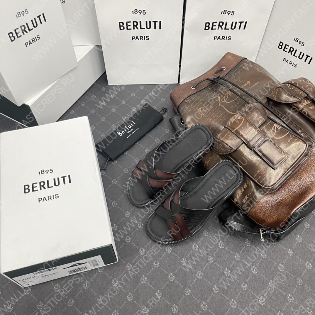 BERLUTI SIFNOS SCRITO LEATHER SANDAL BLACK S5439-V33