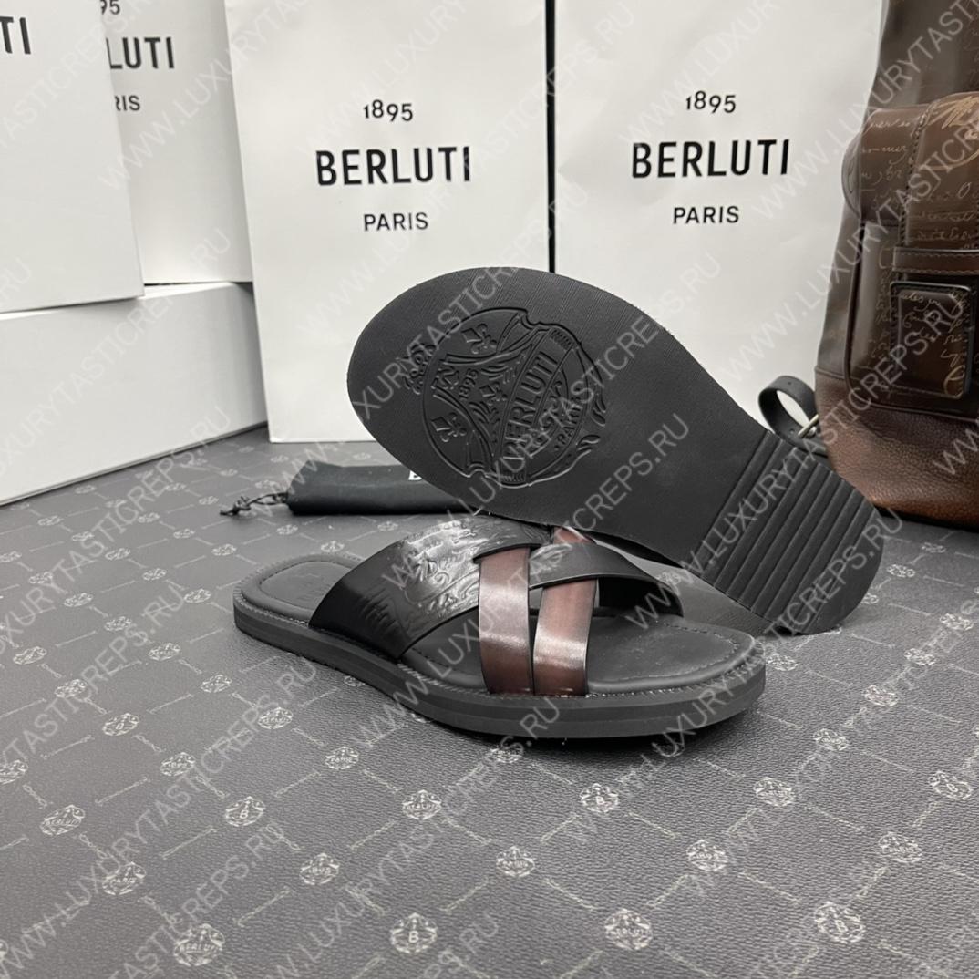 BERLUTI SIFNOS SCRITO LEATHER SANDAL BLACK S5439-V33