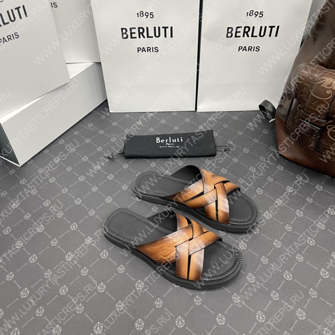 BERLUTI SIFNOS SCRITO LEATHER SANDAL BROWN S5439-V33