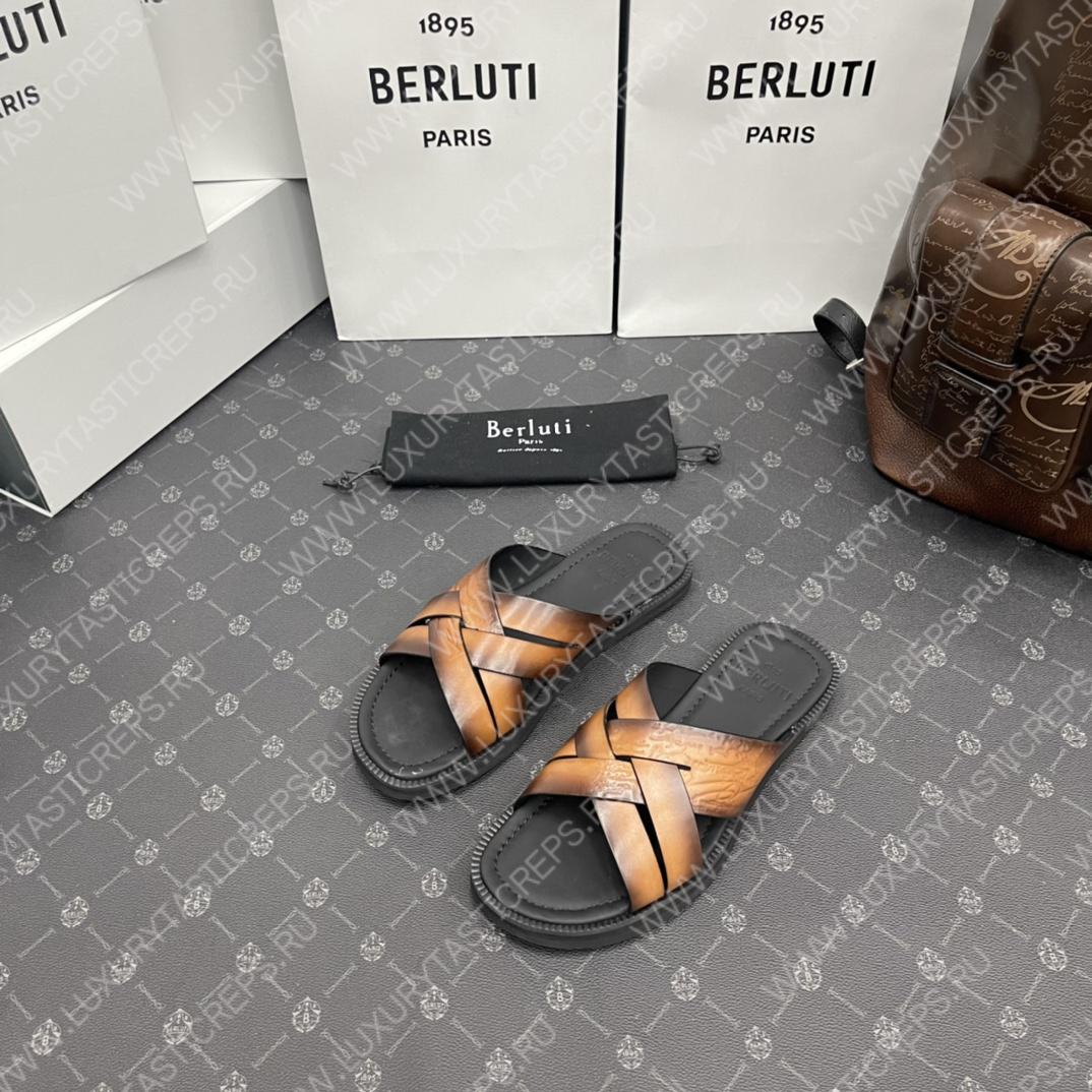 BERLUTI SIFNOS SCRITO LEATHER SANDAL BROWN S5439-V33