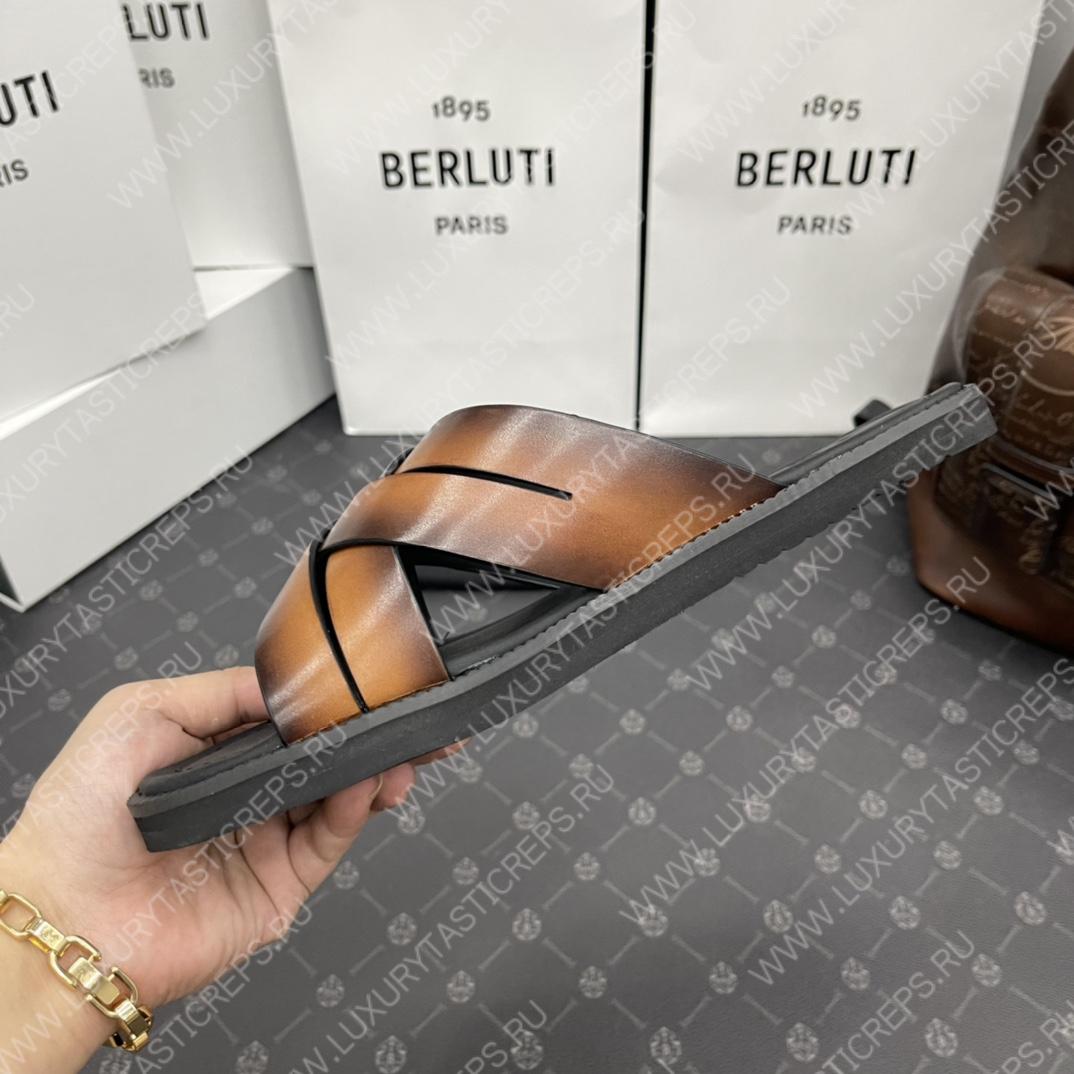 BERLUTI SIFNOS SCRITO LEATHER SANDAL BROWN S5439-V33