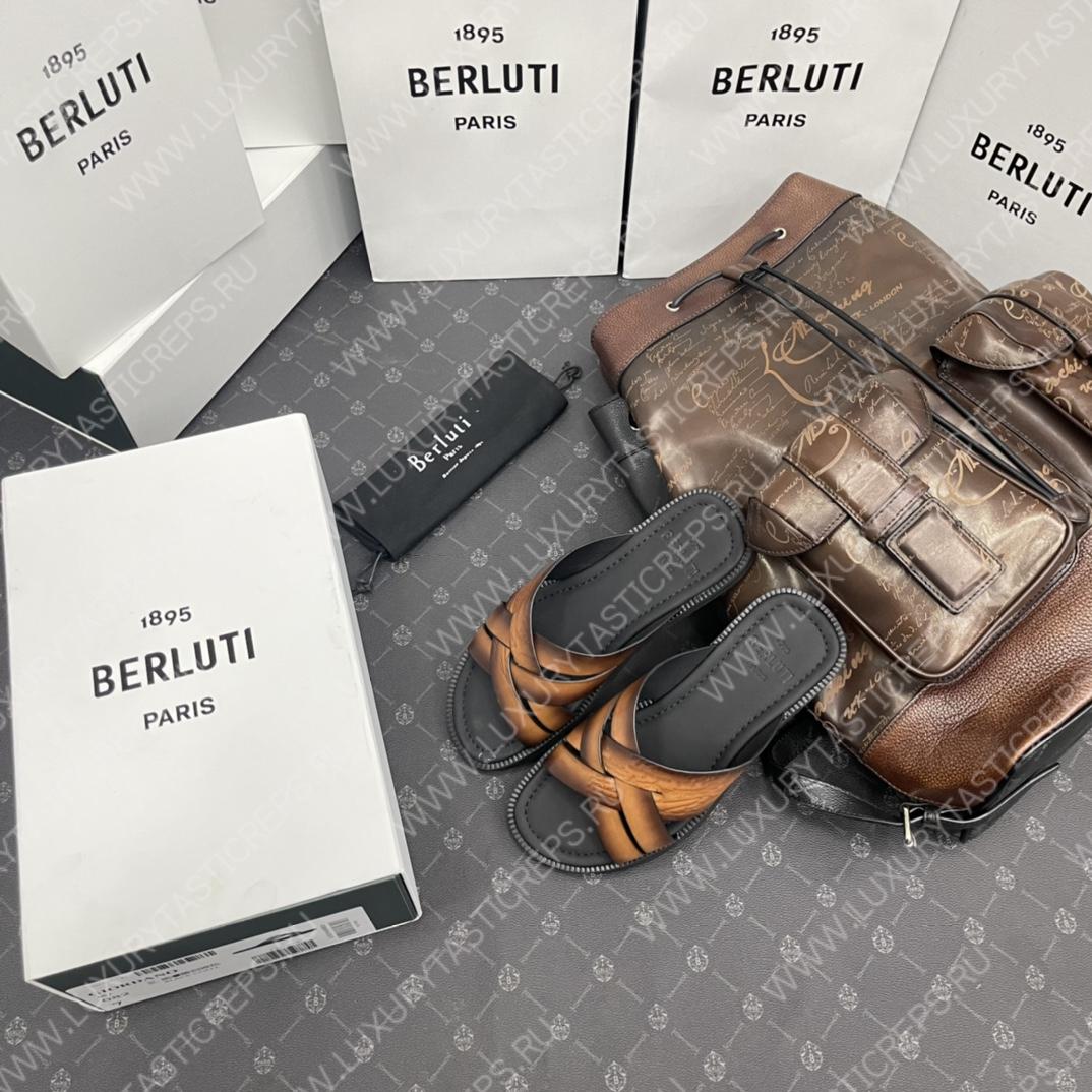 BERLUTI SIFNOS SCRITO LEATHER SANDAL BROWN S5439-V33